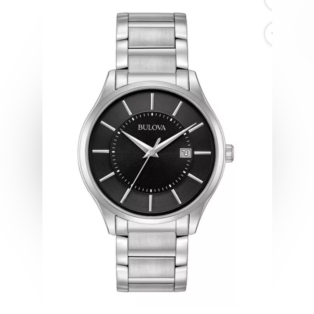 Bulova Silver‎ Tone Black Dial Dress Watch 96B267 Brand New With Box